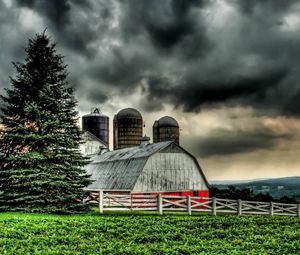 Preview wallpaper building, village, grass, nature, hdr, rain