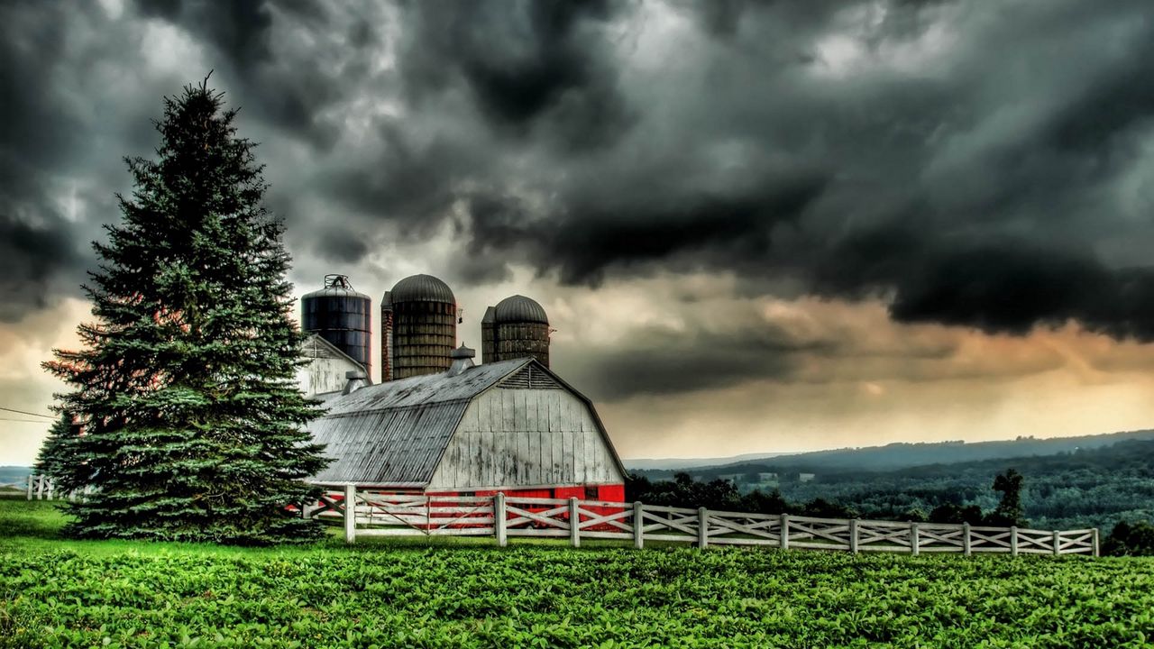 Download wallpaper 1280x720 building, village, grass, nature, hdr, rain hd,  hdv, 720p hd background