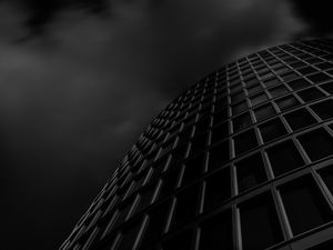 Preview wallpaper building, windows, architecture, bottom view, black and white, black