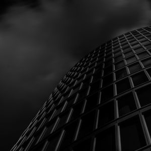Preview wallpaper building, windows, architecture, bottom view, black and white, black