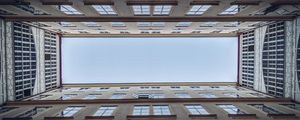 Preview wallpaper building, windows, architecture, bottom view, sky