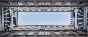 Preview wallpaper building, windows, architecture, bottom view, sky