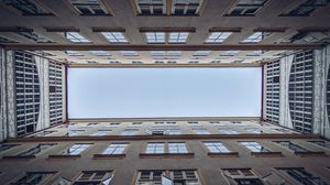 Preview wallpaper building, windows, architecture, bottom view, sky