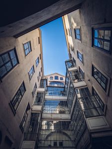 Preview wallpaper building, windows, architecture, sky, bottom view