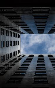 Preview wallpaper building, windows, architecture, sky, clouds, bottom view