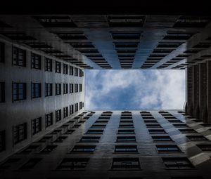 Preview wallpaper building, windows, architecture, sky, clouds, bottom view