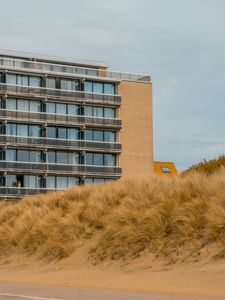 Preview wallpaper building, windows, balconies, grass, sky