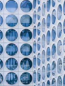 Preview wallpaper building, windows, circles, white, blue