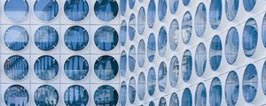 Preview wallpaper building, windows, circles, white, blue
