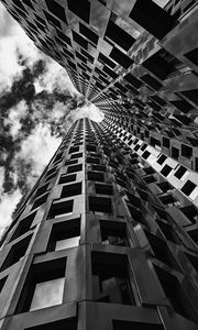 Preview wallpaper building, windows, edges, bottom view, black and white