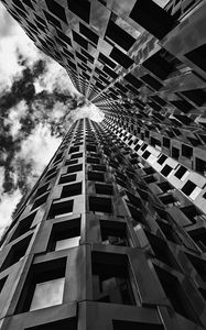 Preview wallpaper building, windows, edges, bottom view, black and white