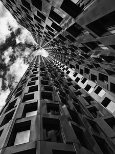 Preview wallpaper building, windows, edges, bottom view, black and white
