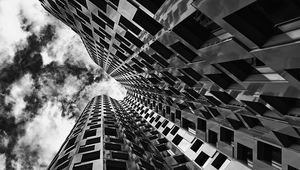 Preview wallpaper building, windows, edges, bottom view, black and white