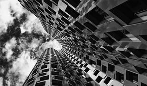 Preview wallpaper building, windows, edges, bottom view, black and white