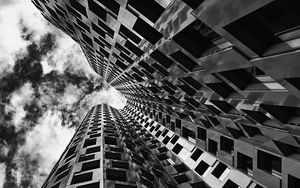 Preview wallpaper building, windows, edges, bottom view, black and white