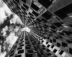 Preview wallpaper building, windows, edges, bottom view, black and white