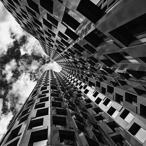 Preview wallpaper building, windows, edges, bottom view, black and white