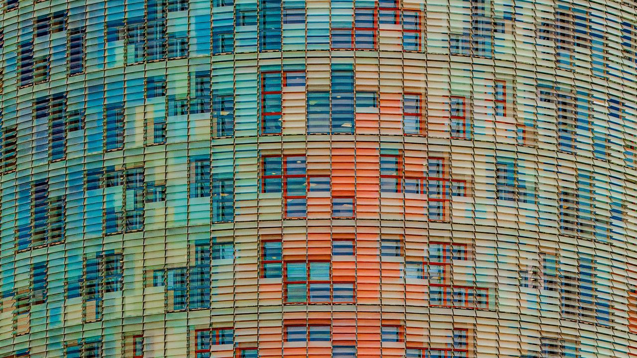 Wallpaper building, windows, facade, colorful, architecture