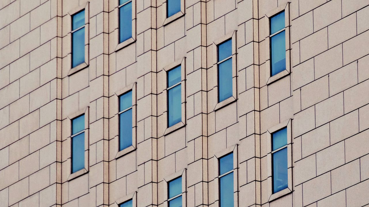 Wallpaper building, windows, facade, bricks