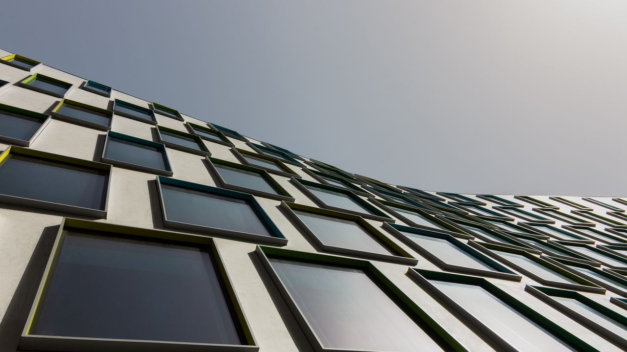 Wallpaper building, windows, facade, bottom view hd, picture, image