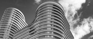 Preview wallpaper building, windows, facade, architecture, black and white, sky