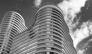 Preview wallpaper building, windows, facade, architecture, black and white, sky