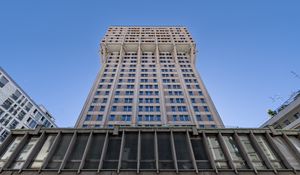 Preview wallpaper building, windows, facade, architecture, bottom view, sky