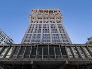 Preview wallpaper building, windows, facade, architecture, bottom view, sky