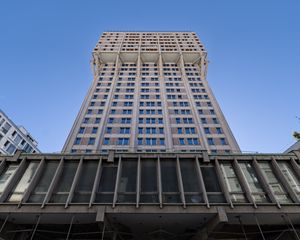 Preview wallpaper building, windows, facade, architecture, bottom view, sky