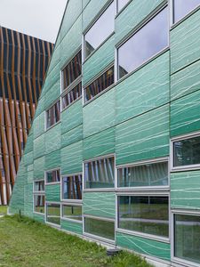 Preview wallpaper building, windows, glass, facade, architecture, grass