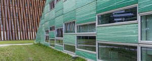 Preview wallpaper building, windows, glass, facade, architecture, grass