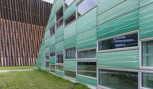 Preview wallpaper building, windows, glass, facade, architecture, grass