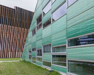 Preview wallpaper building, windows, glass, facade, architecture, grass