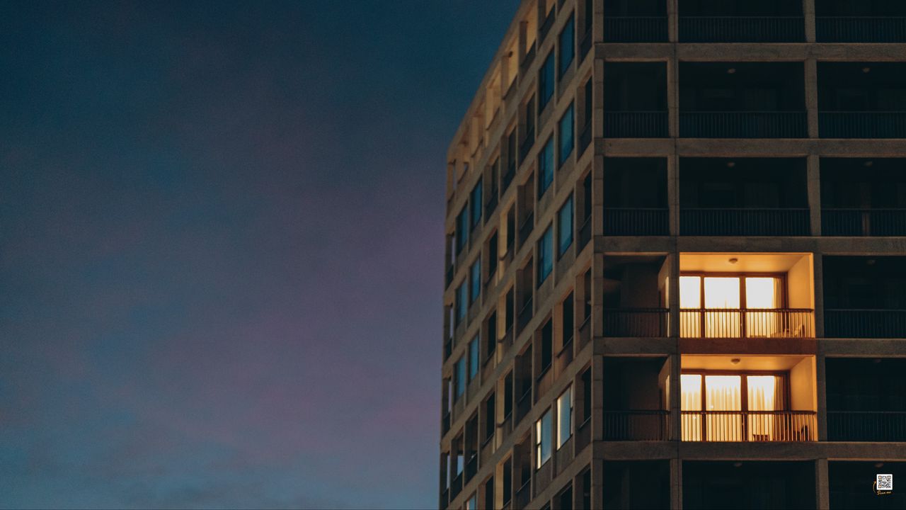 Wallpaper building, windows, light, facade