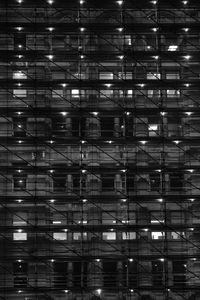 Preview wallpaper building, windows, lights, rafters, dark, black and white