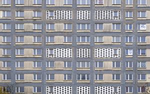 Preview wallpaper building, windows, pattern, texture, graffiti