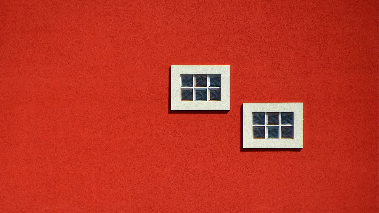 Wallpaper building, windows, red, minimalism