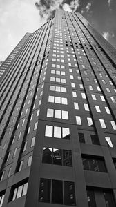 Preview wallpaper building, windows, reflection, bottom view, black and white