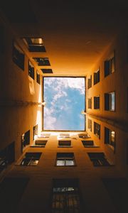 Preview wallpaper building, windows, sky, bottom view