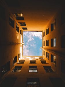 Preview wallpaper building, windows, sky, bottom view