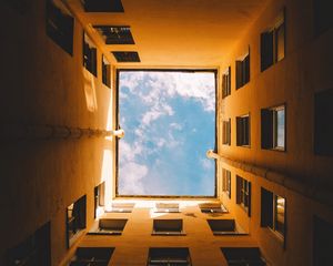 Preview wallpaper building, windows, sky, bottom view
