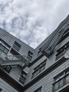 Preview wallpaper building, windows, stairs, angle, black and white