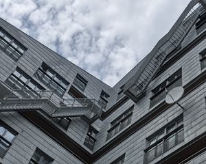 Preview wallpaper building, windows, stairs, angle, black and white