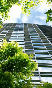 Preview wallpaper building, windows, trees, bottom view