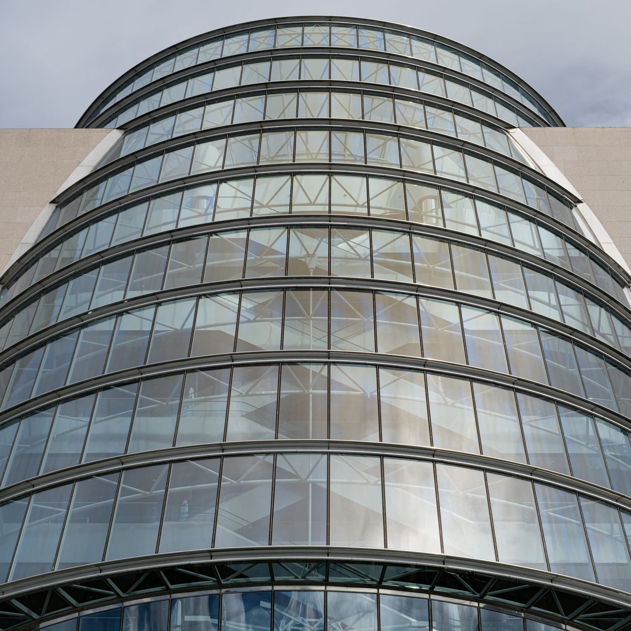 1280x1280 Wallpaper building, windows, walls, clouds, city, architecture