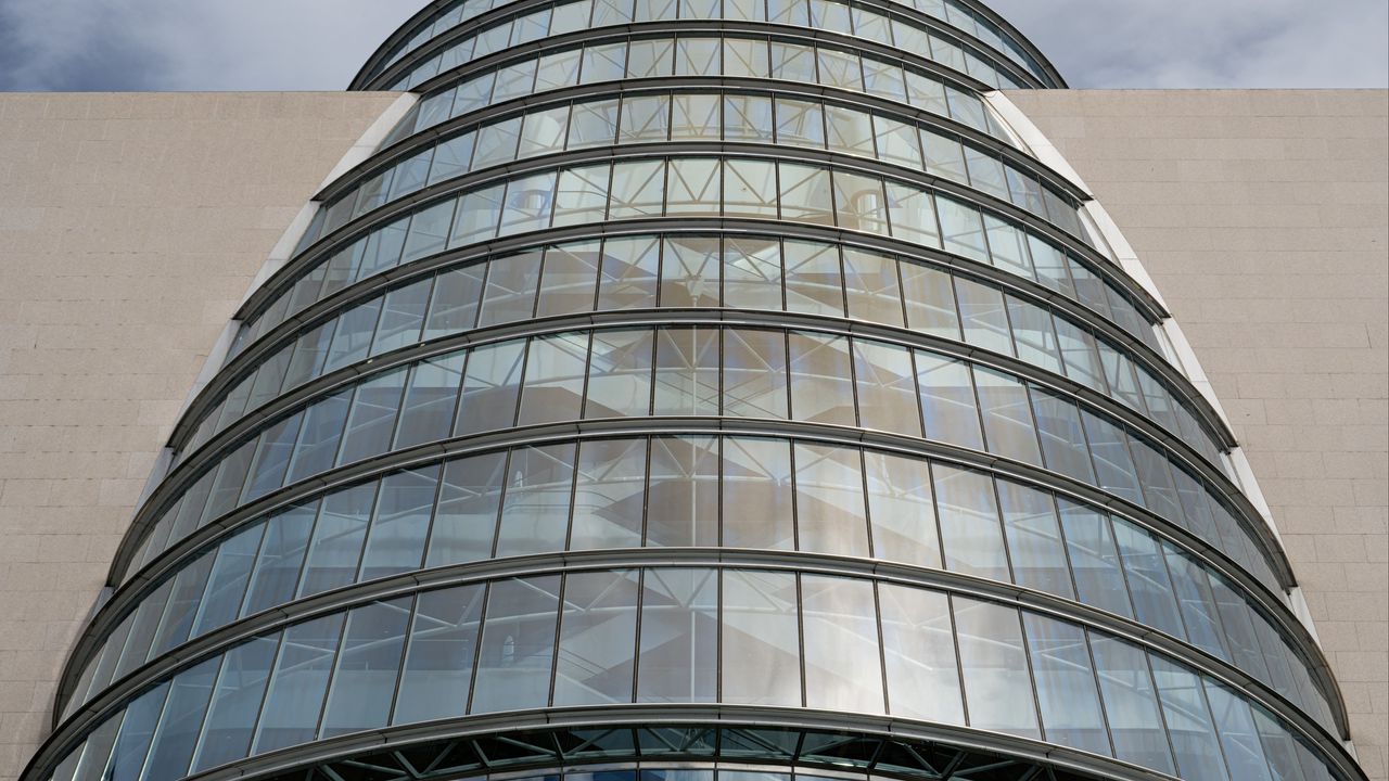 Wallpaper building, windows, walls, clouds, city, architecture