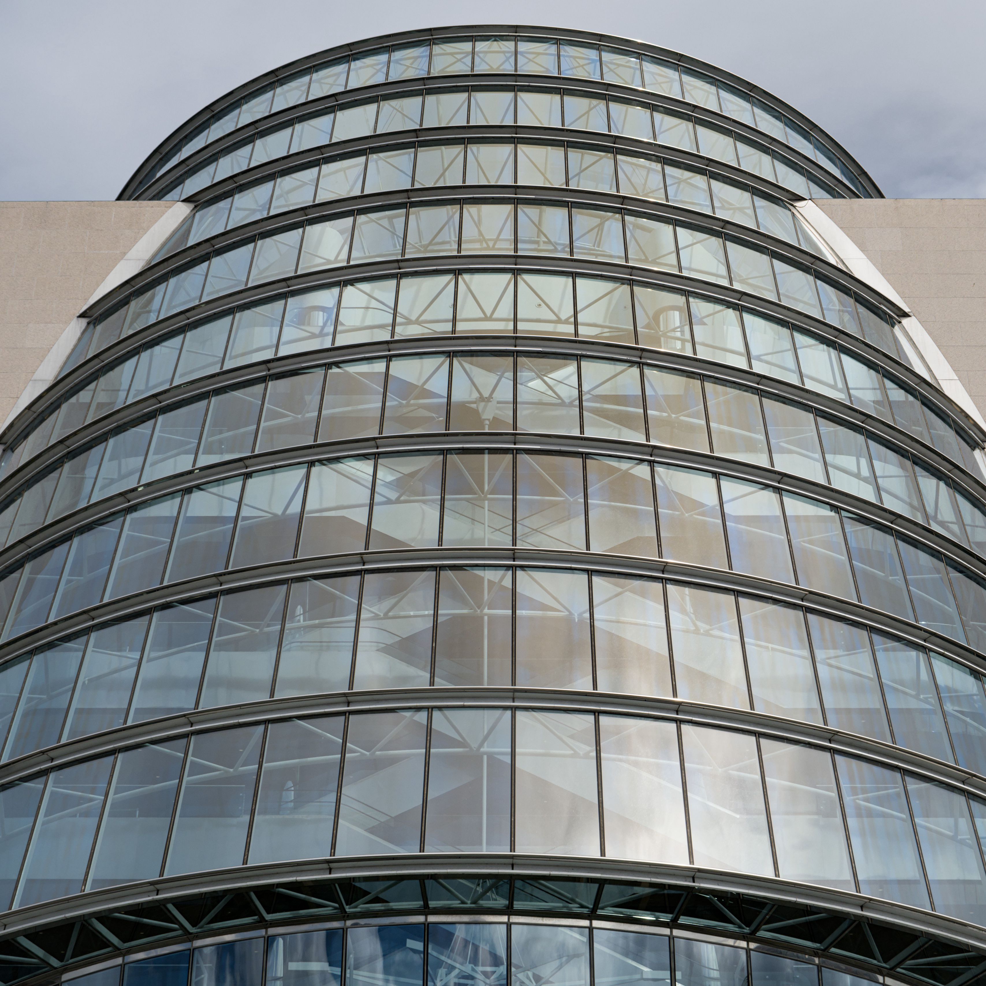 3415x3415 Wallpaper building, windows, walls, clouds, city, architecture