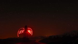 Preview wallpaper building, wings, light, long exposure, night, dark
