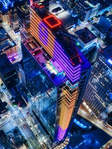 Preview wallpaper buildings, aerial view, city, night, lights