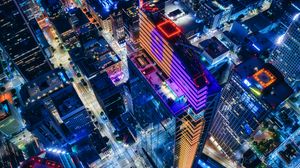 Preview wallpaper buildings, aerial view, city, night, lights